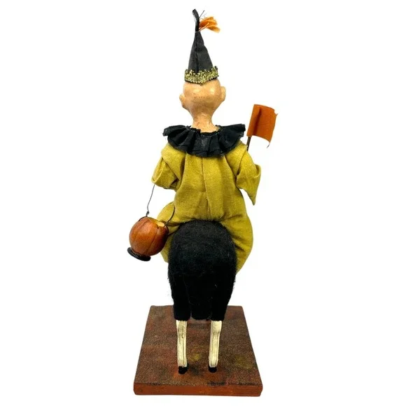 Bethany Lowe Halloween Jester Clown on Sheep w/ Trick Treat Flag Jack o Lantern - Picture 4 of 13